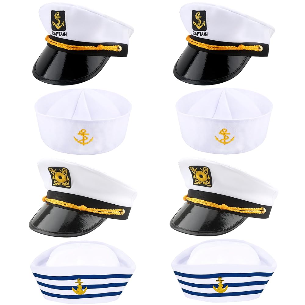 8 Pack Adult Captain Hat White Sailor Hat Boat Yacht Navy